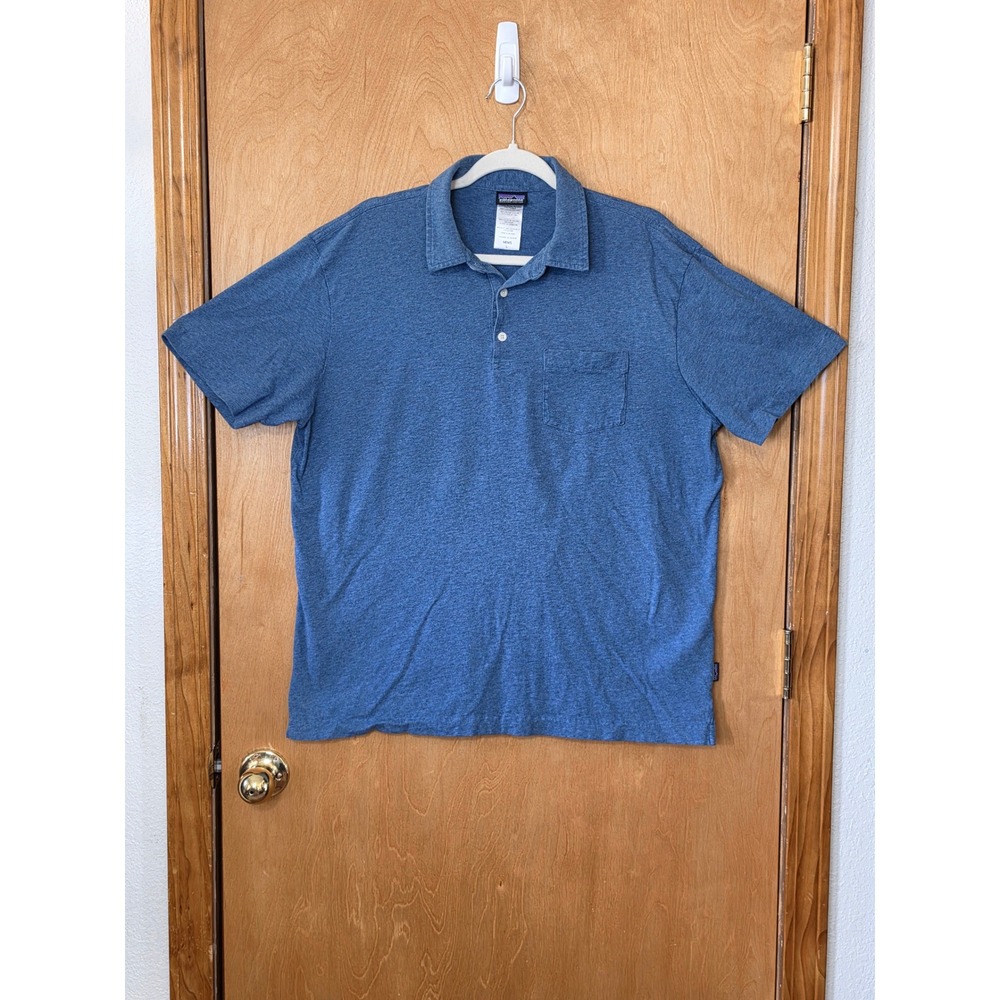 Patagonia Mens Large Blue Organic Cotton Short Sleeve Pocket Polo Shirt 52776